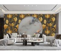 Papel Tapiz Moderno Floral Koi Redondo Patrón De Mármol white TV Sofá Fondo Pared Dormitorio Sala De Estar Estudio Mural,3D,300x210cm