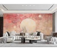 Papel Tapiz Moderno Minimalista Atardecer Rojo Luna Dorada Pintura Al Óleo Sala De Estar Dormitorio Fondo Pared Papel Tapiz Hotel Restaurante Cafetería Mural,3D,430x300cm