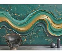 Papel Tapiz Moderno Minimalista Con Ondas Doradas Y Verdes, Mármol, Pizarra, TV, Sofá, Fondo, Pared, Dormitorio, Sala De Estar, Mural Para Sala De Estudio,3D,300x210cm