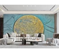 Papel Tapiz Moderno Minimalista Dorado Luna Cian Pintura Al Óleo Sala De Estar Dormitorio Fondo Pared Papel Tapiz Hotel Restaurante Cafetería Mural,3D,200x140cm