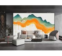 Papel Tapiz Moderno Minimalista Tinta Naranja Verde Montaña Agua Que Fluye Arte TV Sofá Fondo Pared Papel Tapiz Sala De Estar Restaurante Cafetería Mural,3D,350x245cm