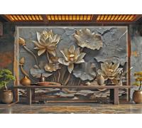 Papel Tapiz Moderno Piedra Gris Lirio De Agua Arte Piedra Tallada Pintura Rupestre TV Sofá Fondo Pared Dormitorio Sala De Estar Estudio Mural,3D,150x105cm
