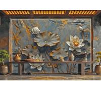 Papel Tapiz Moderno Tallado En Piedra, Arte De Lirio De Agua, Pintura De Paisaje Rocoso, TV, Sofá, Fondo, Pared, Dormitorio, Sala De Estar, Mural De Estudio,3D,150x105cm