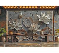Papel Tapiz Moderno Tallado En Piedra, Arte De Loto white, Textura, Pintura Rupestre, TV, Sofá, Fondo, Pared, Dormitorio, Sala De Estar, Mural De Estudio,3D,350x245cm