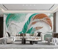 Papel Tapiz Moderno, Verde, Marrón, Pluma, Gris Y white, Patrón De Mármol, TV, Sofá, Fondo, Pared, Dormitorio, Sala De Estar, Mural De Estudio,3D,200x140cm