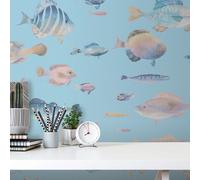 Papel Tapiz Mundo Submarino Con Peces - Turquesa, Colorido, Rosa