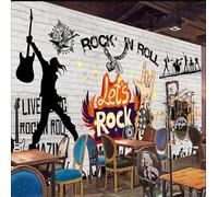 Papel Tapiz Mural 3D Personalizado Con Diseño De Ladrillo,Estilo Retro Nostálgico,Música Rock,Grafiti,Póster,Pintura Mural,Decoración Para Restaurante Y Karaoke.-430X300Cm