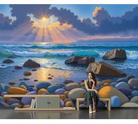 Papel Tapiz Mural Amanecer En Una Playa Natural Papier Peint Realismo Mural Estéreo Fondo De Tv Papeles De Pared Decoración Del Hogar Papel Tapiz 3D 350 X 256 Cm