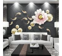 Papel tapiz mural con diseño de flores de loto en relieve 3D y peces negros para dormitorio,sala de estar,TV,pintura de pared,tamaño personalizado 300cm(W)×210cm(H)