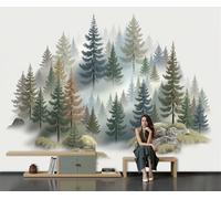 Papel Tapiz Mural La Vista Del Bosque Pinos Papier Peint Estilo Minimalista Acuarela Mural Estéreo Fondo De Tv Papeles De Pared Decoración Del Hogar Papel Tapiz 3D 450 X 315 Cm