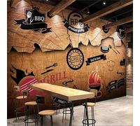Papel tapiz mural Nostálgico Retro Madera Barbacoa Restaurante Herramientas Fondo Decoración de pared Papel De Parede 3 D * 150cmx105cm (59.1x41.3inch)