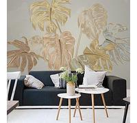 Papel Tapiz Mural Personalizado De Cualquier Tamaño, Hermosas Hojas Nórdicas En 3D, Plantas, Líneas Doradas En Relieve, Pintura De Pared, Decoración Del Hogar 250Cm(W)×175Cm(H)