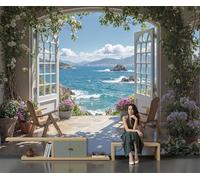 Papel Tapiz Mural Vista Al Mar Desde La Ventana Papier Peint Estilo Mediterráneo Mural Estéreo Fondo De Tv Papeles De Pared Decoración Del Hogar Papel Tapiz 3D 400 X 280 Cm