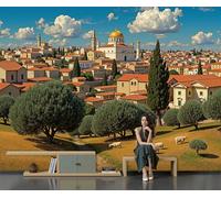 Papel Tapiz Mural Vista Panorámica Un Pueblo Rural Europeo Papier Peint Estilo Dibujos Animados Mural Estéreo Fondo De Tv Papeles De Pared Decoración Del Hogar Papel Tapiz 3D 400 X 280 Cm