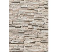Papel Tapiz No Tejido Brillante Con Muro De Piedra - Beige, Marrón