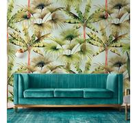 Papel Tapiz No Tejido Colorido Con Patrón De Hojas - Azul Claro, Verde, Rojo