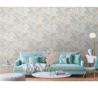 Papel Tapiz No Tejido Con Diseño Floral Acuarela - Azul, Beige, Dorado