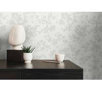 Papel Tapiz No Tejido Con Diseño Floral - Blanco, Verde, Gris