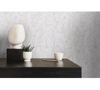 Papel Tapiz No Tejido Con Diseño Floral - Gris Claro, Blanco