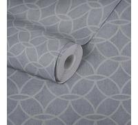 Papel Tapiz No Tejido Con Diseño Geométrico Y Efecto Brillante - Azul, Gris