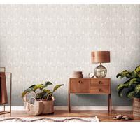 Papel Tapiz No Tejido Con Patrón Floral Geométrico - Gris, Beige