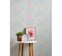 Papel Tapiz No Tejido Estilo Campestre Floral - Azul, Rosa, Blanco