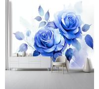 Papel Tapiz Panorámico Blanco - Tapiz Decorativo De Pared Rosas Azules Acuarela Sencillas Papel Tapiz No Tejido Para Dormitorio Y Sala De Estar - Póster Fotográfico, 200 X 140 Cm
