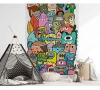 Papel Tapiz Para Niños Con Divertidas Figuras De Monstruos Y Un Gran Área M