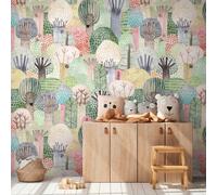 Papel Tapiz Para Niños Con Un Colorido Bosque De Cuento Y Un Gran Patrón
