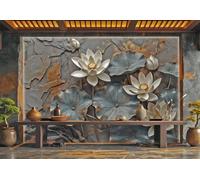 Papel Tapiz Pintura De Cobre Moderna, Arte De Loto, Piedra Tallada, Pintura De Paisaje, TV, Sofá, Fondo, Pared, Dormitorio, Sala De Estar, Mural De Estudio,3D,250x175cm