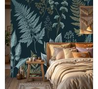 Papel tapiz Plantas retro ramas de plantas à épis floraux 368x254cm Papel Pintado Mural Grande TNT XXL Moderna Decoración Salón/Dormitorio De Pared Sala Cuarto Oficina Salón,azul oscuro