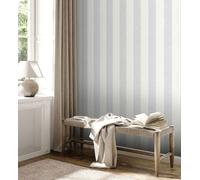 Papel Tapiz Rayado Con Acabado Mate - Gris, Blanco