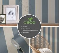 Papel Tapiz Rayado Con Aspecto De Lino PVC Libre - Azul, Marrón