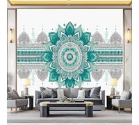 Papel tapiz Rayas de mandala bohemias Murales Papel Pintado Moderna Decoración 250 x 175 cm Lana Decoración De Pared Sala Cuarto Verde y azul