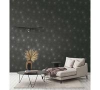 Papel Tapiz Retro 50s Motivo Starburst - Negro, Metálico