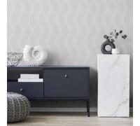 Papel Tapiz Retro Blanco Con Patrón Geométrico De Olas - Blanco