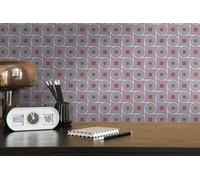 Papel Tapiz Retro Con Patrón De Círculos Y Cuadrados - Taupe, Azul, Gris