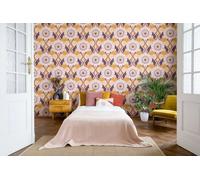 Papel Tapiz Retro Con Patrón Floral - Beige, Amarillo, Lila