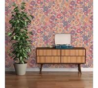 Papel Tapiz Retro Con Patrón Floral - Rojo, Azul, Naranja