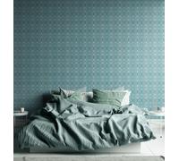 Papel Tapiz Retro Con Patrón Geométrico - Azul, Crema, Blanco