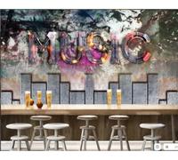 Papel Tapiz Retro Hierro Tridimensional Moda Metal Llama Palabras MÚSICA Bar Cafetería Fondo Mural Restaurante Occidental Papel Tapiz,3D,300x210cm
