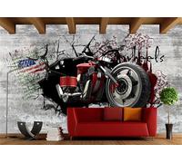 Papel tapiz retro nostálgico de pared 3D a través de la pared, decoración de motocicleta, bar, sala de estar, pintura, cafetería, restaurante, mural, 3D, 200 x 140 cm