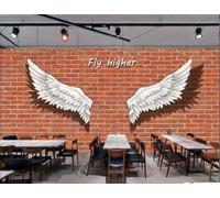 Papel Tapiz Retro Nostálgico Pared De Ladrillo Pintado A Mano Personalidad Alas Blancas Tema Bar Cafetería Fondo Mural Restaurante Occidental Papel Tapiz,3D,430x300cm