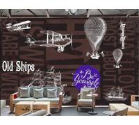 Papel Tapiz Retro Pintado A Mano, Avión, Barco, Bar De Ocio, Panadería De Postres, Té De La Tarde, Papel Tapiz De Pared De Fondo De Restaurante Occidental, Mural De Cafetería,3D,150x105cm