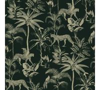Papel Tapiz Savannah Cheetah Rasch 409031 Negro / Dorado Metálico Palmas