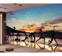 Papel Tapiz Simple Pintado A Mano Junto Al Mar, Puesta De Sol, Atardecer, Estudio De Yoga, Gimnasio, Club, Cafetería, Mural De Fondo, Papel Tapiz De Restaurante Occidental,3D,300x210cm