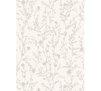 Papel Tapiz Suave Con Gramas Y Patrón Floral - Blanco, Gris