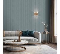 Papel Tapiz Venezia Rayas Vinilo Brillante Metálico Relieve Muriva M66501 Azul