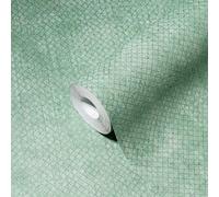 Papel Tapiz Verde Menta Con Patrón Estructural Plateado - Metálico, Verde