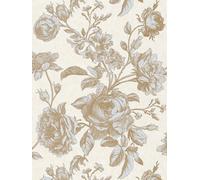 Papel Tapiz Vintage Con Diseño De Rosas En Estilo Gráfico - Metálico, Crema